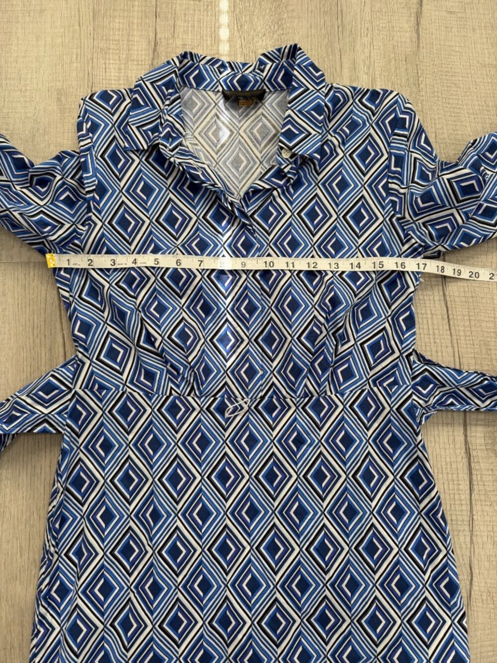Donna Karan Womens Size 6 Shirt Dress Blue Geometric Print Wrap Dress Cotton - Picture 6 of 8